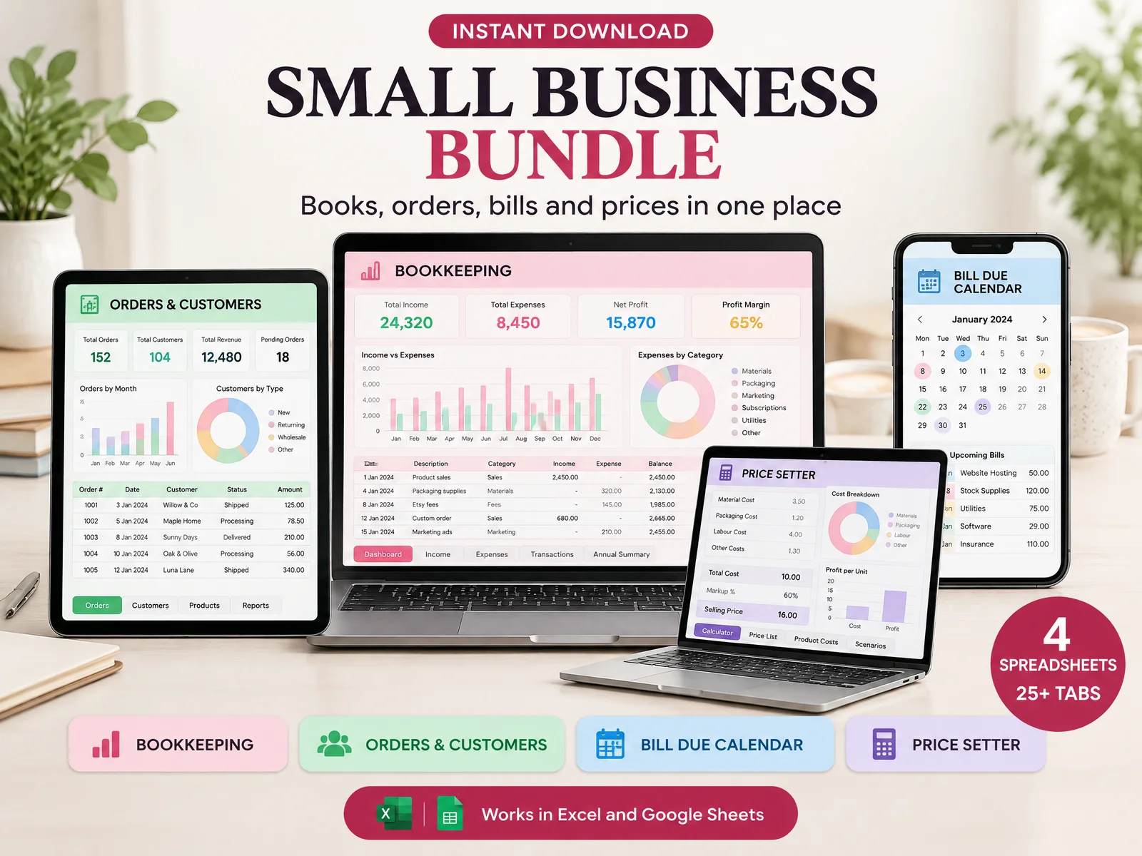 The Small Business Bundle: books, orders, bills and prices in one file