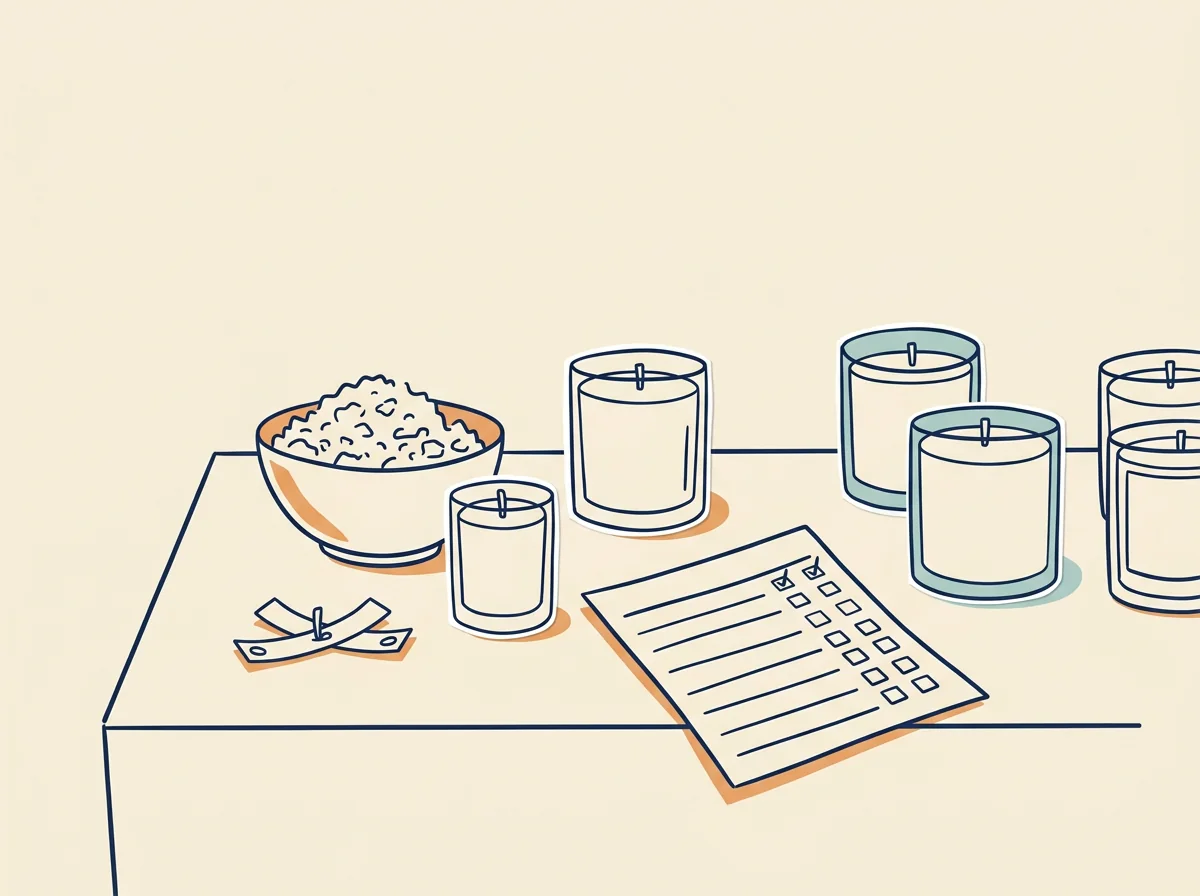 Small candle batch supplies arranged beside a batch record sheet